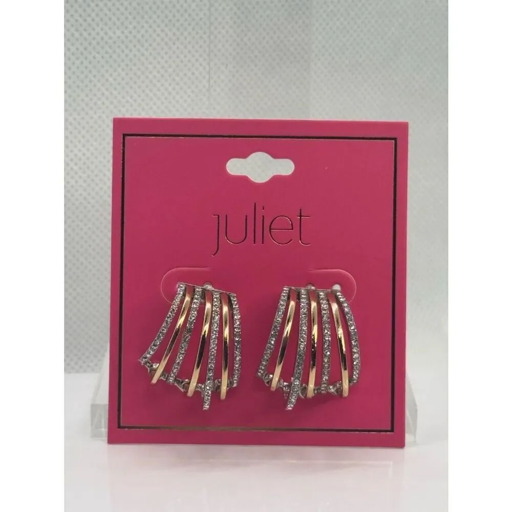 Juliet Gold & Silver Crystal Multi-Row Earrings - Pink Card